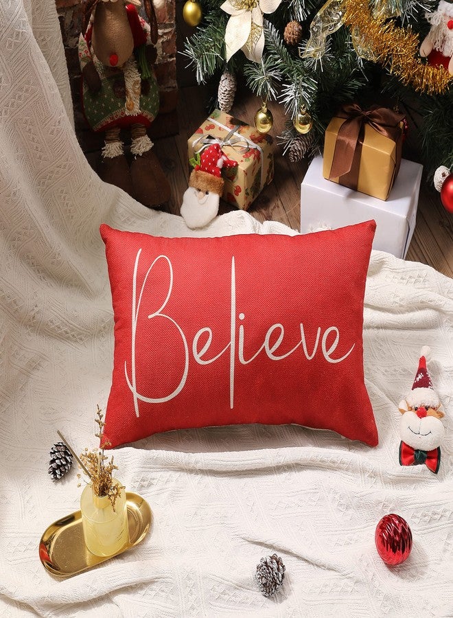 DFXSZ Christmas Throw Pillow Covers 12x20 Inch Set of 2 Merry Christmas Farmhouse Decorations Believe Holiday Decor Throw Cushion Case for Home Couch - Image 5