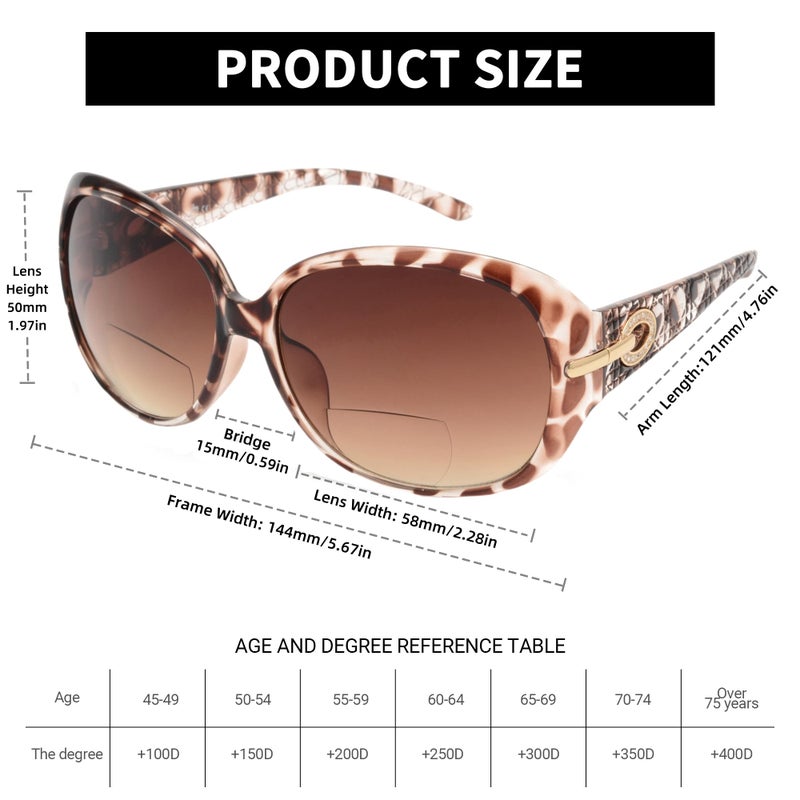 JM Classic Bifocal Reading Sunglasses for Women Vintage Reader Glasses Outdoor UV Protection Tortoise +2.0 - Image 3