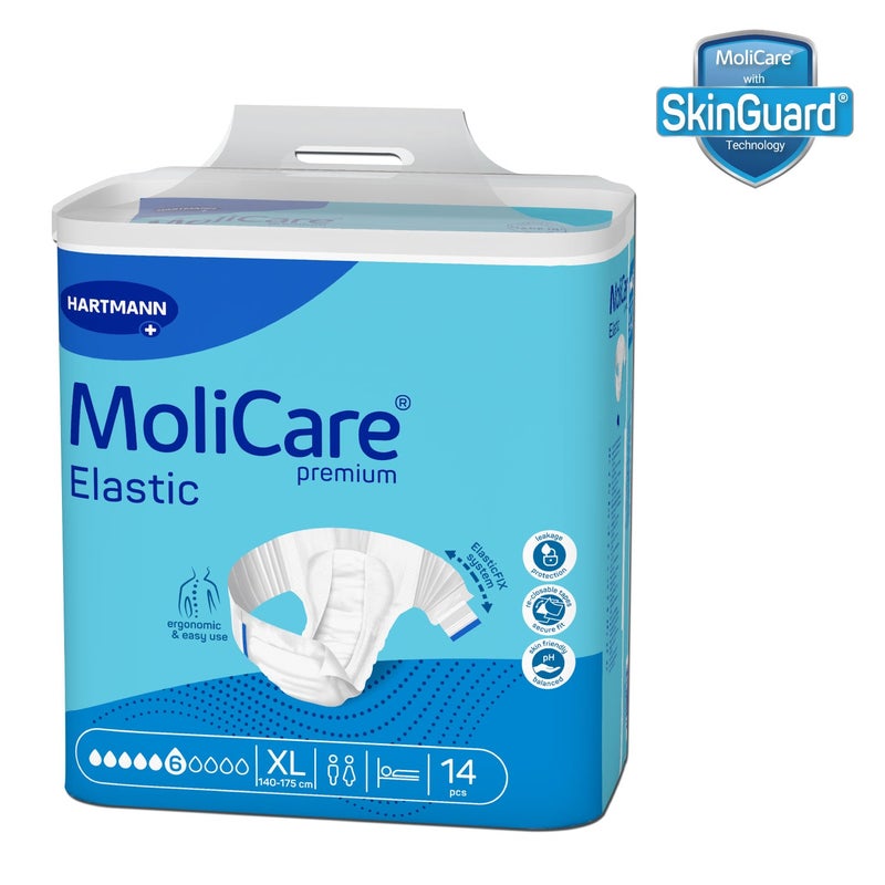 Adult Diaper, MoliCare Premium Elastic, Slip diapers for adult incontinence, Unisex,Extra Large,6 Drops, 14pcs/pack