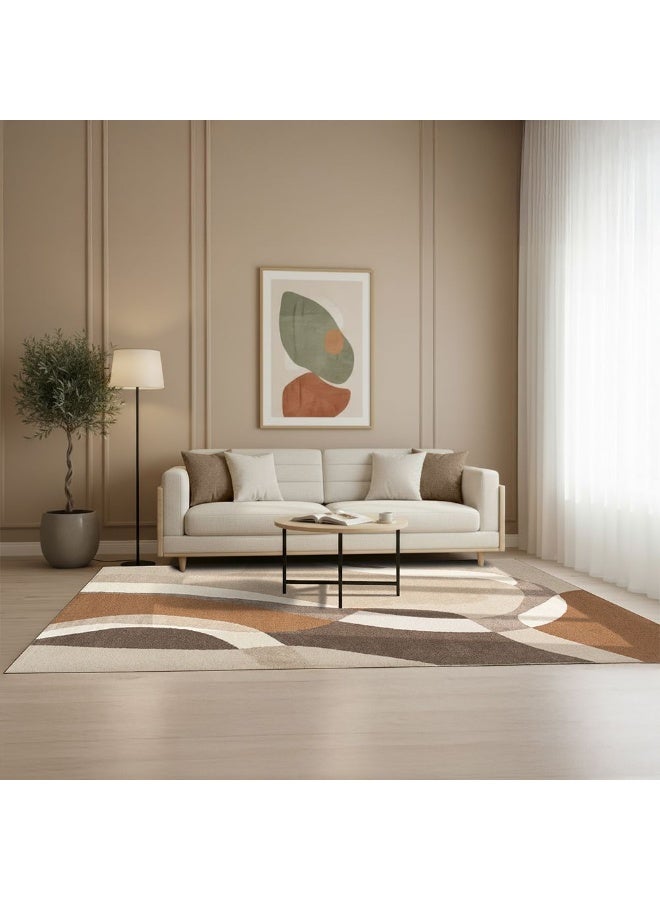 DANUBE HOME La Perle Modern Abstracts Rug | Washable Modern Rugs Style | Polypropylene + Polyester Area Rug Floor Covering | Indoor Carpet For Living Room Dining Bedroom 240X340cm-Rust - Image 2