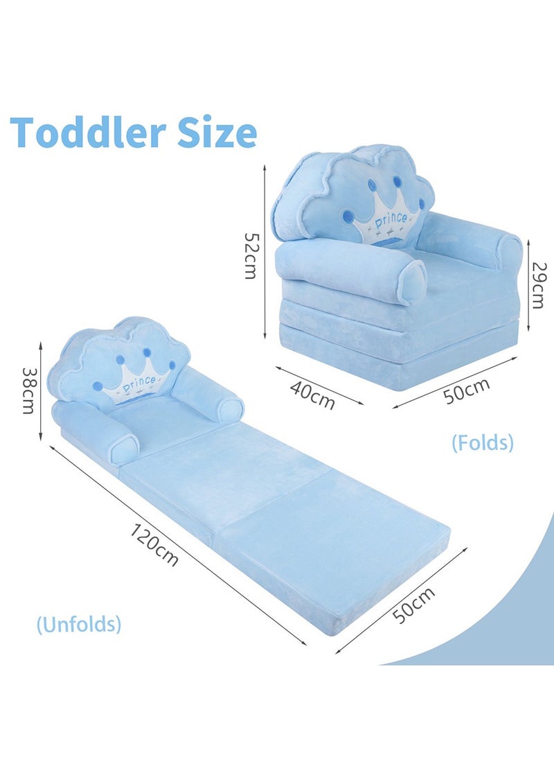 Foldable Toddler Sofa, Kids Couch with Removable Cover, Toddler Couch Bed for Bedroom (Blue)