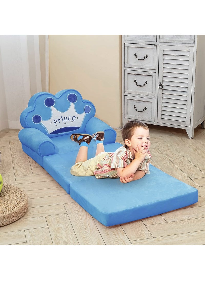 Foldable Toddler Sofa, Kids Couch with Removable Cover, Toddler Couch Bed for Bedroom (Blue)