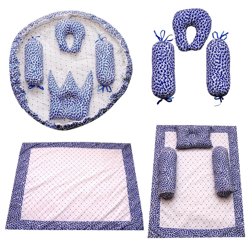 CREATIVE TEXTILES مجموعة هدايا سرير ونوم للأطفال حديثي الولادة 4 قطع (مزخرف بأزهار زرقاء)-01 - Image 2