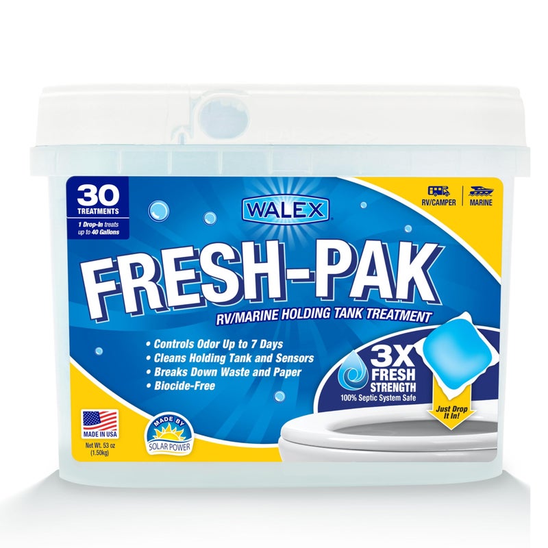 Walex FreshPak RVMarine Holding Tank Treatment Black Water Holding Tank Deodorizer for Rapid Breakdown of Waste Toilet Paper Neutralizes Odors Septic Tank Safe Fresh Scent Pack of 30