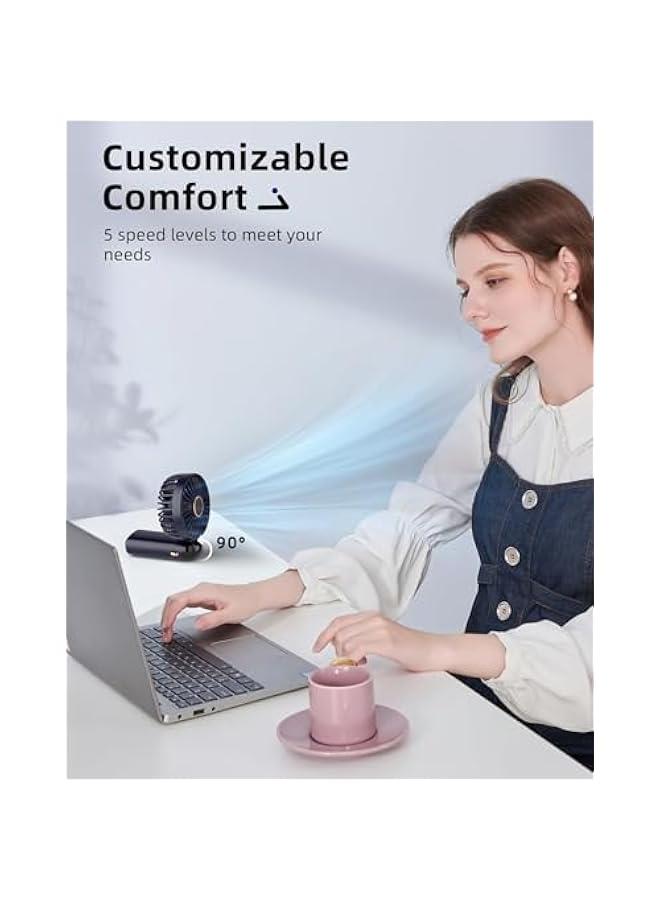 HOOKOR Portable Handheld Fan, Battery Operated Fan with Base, 7-12Hours, Digital Display, 5 Speeds, 90° Ajustable, Rechargeable Mini Fan for Outdoor Indoor (Dark Blue) - Image 3