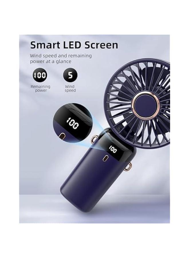 HOOKOR Portable Handheld Fan, Battery Operated Fan with Base, 7-12Hours, Digital Display, 5 Speeds, 90° Ajustable, Rechargeable Mini Fan for Outdoor Indoor (Dark Blue) - Image 4