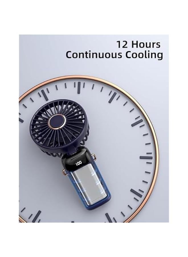 HOOKOR Portable Handheld Fan, Battery Operated Fan with Base, 7-12Hours, Digital Display, 5 Speeds, 90° Ajustable, Rechargeable Mini Fan for Outdoor Indoor (Dark Blue) - Image 5