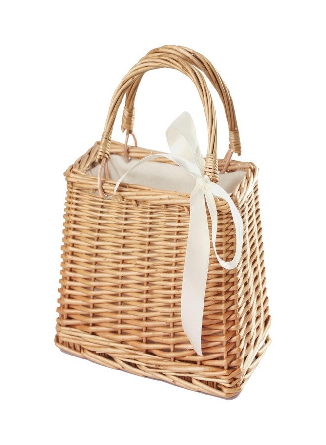 Eiyye Handwoven Wicker Picnic Basket Purse Flower Girl Basket Natural Wicker Purses Woven Bag Rattan Purse for Women(Khaki) - Image 1