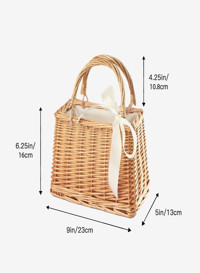Eiyye Handwoven Wicker Picnic Basket Purse Flower Girl Basket Natural Wicker Purses Woven Bag Rattan Purse for Women(Khaki) - Image 2