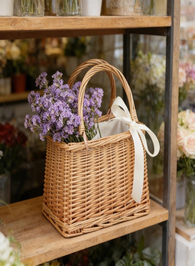 Eiyye Handwoven Wicker Picnic Basket Purse Flower Girl Basket Natural Wicker Purses Woven Bag Rattan Purse for Women(Khaki) - Image 4