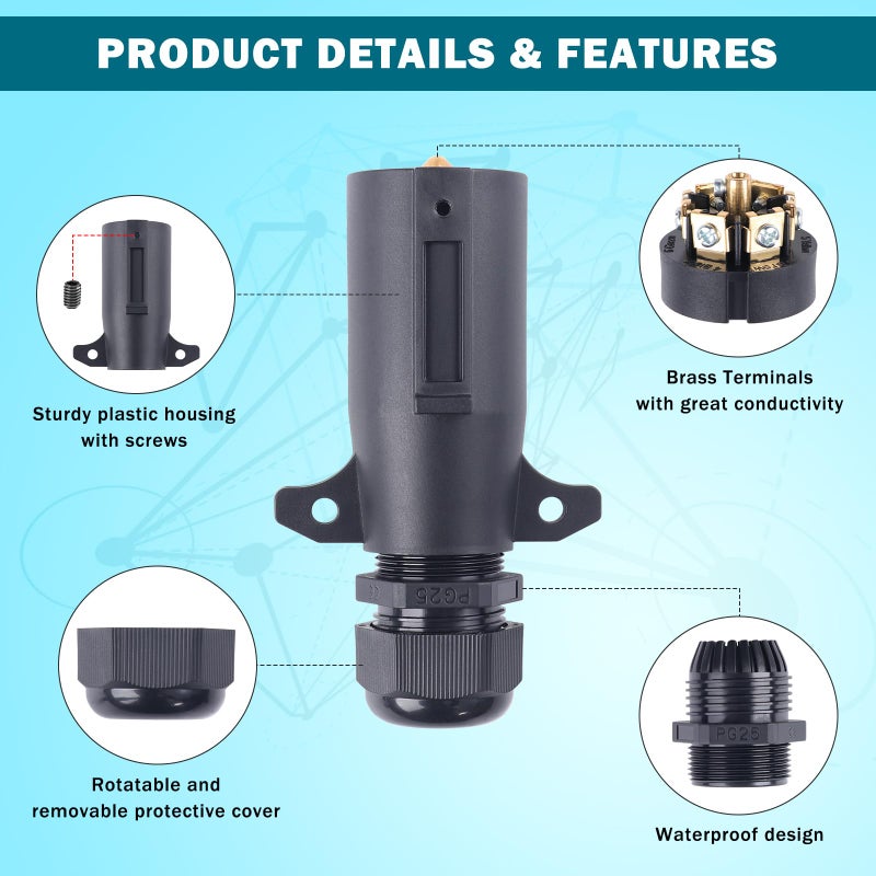 CheeMuii 7 Pin Trailer Plug with Waterproof Seal Heavy Duty 7 Way Round RV-Style Trailer Connector 7 Point Trailer Wiring Replacement Plug Adapter - Image 3