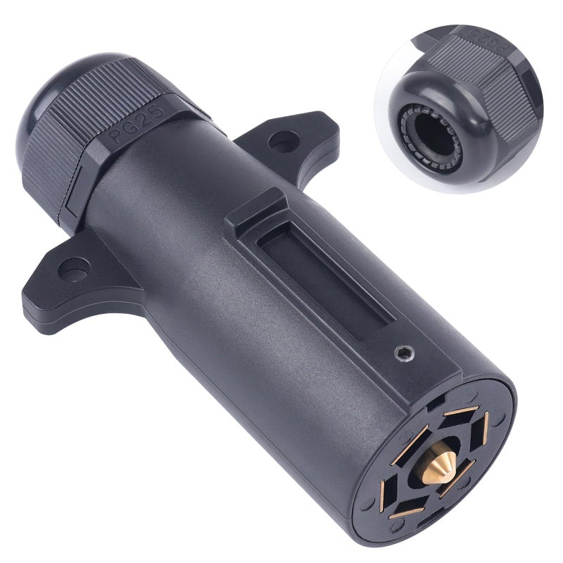CheeMuii 7 Pin Trailer Plug with Waterproof Seal Heavy Duty 7 Way Round RV-Style Trailer Connector 7 Point Trailer Wiring Replacement Plug Adapter - Image 1