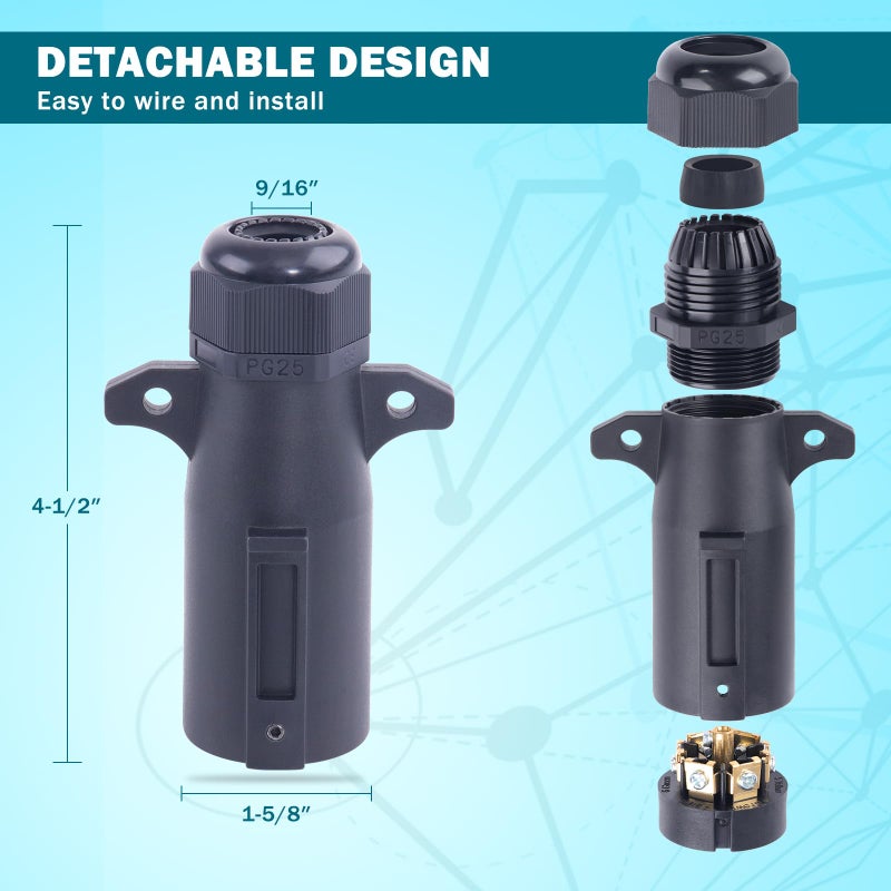 CheeMuii 7 Pin Trailer Plug with Waterproof Seal Heavy Duty 7 Way Round RV-Style Trailer Connector 7 Point Trailer Wiring Replacement Plug Adapter - Image 2