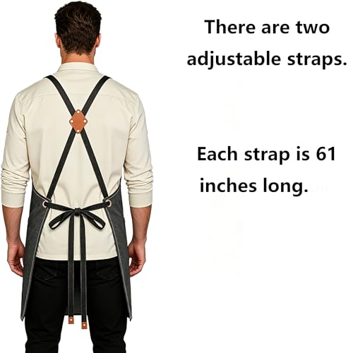 AFUN Chef Apron, Cotton Canvas Cross Back Apron with Adjustable Straps and Large Pockets,M to XXL (Grey) - Image 5