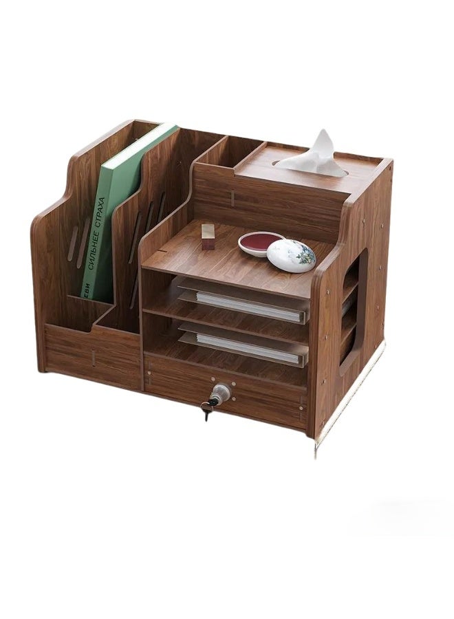 Wooden Desk Organizer, Office Desk Organizer with Drawer, Pen Holder for Multifunctional Desk, Pen Holder for Office Home School Pens (Walnut wood color) - Image 1