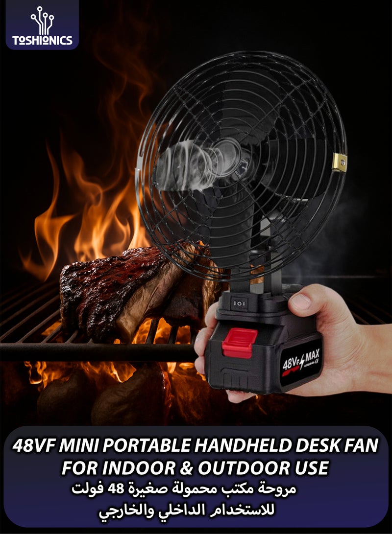 توشيونيكس مروحة صغيرة محمولة قابلة لإعادة الشحن 48 فولت - مروحة تخييم ببطارية ليثيوم مع محرك بدون فرشاة، إعدادات سرعة مزدوجة، تشغيل هادئ، مروحة طاولة ومكتب صغيرة الحجم للمنزل والمكتب والأنشطة الخارجية والسفر - لون أسود - Image 1