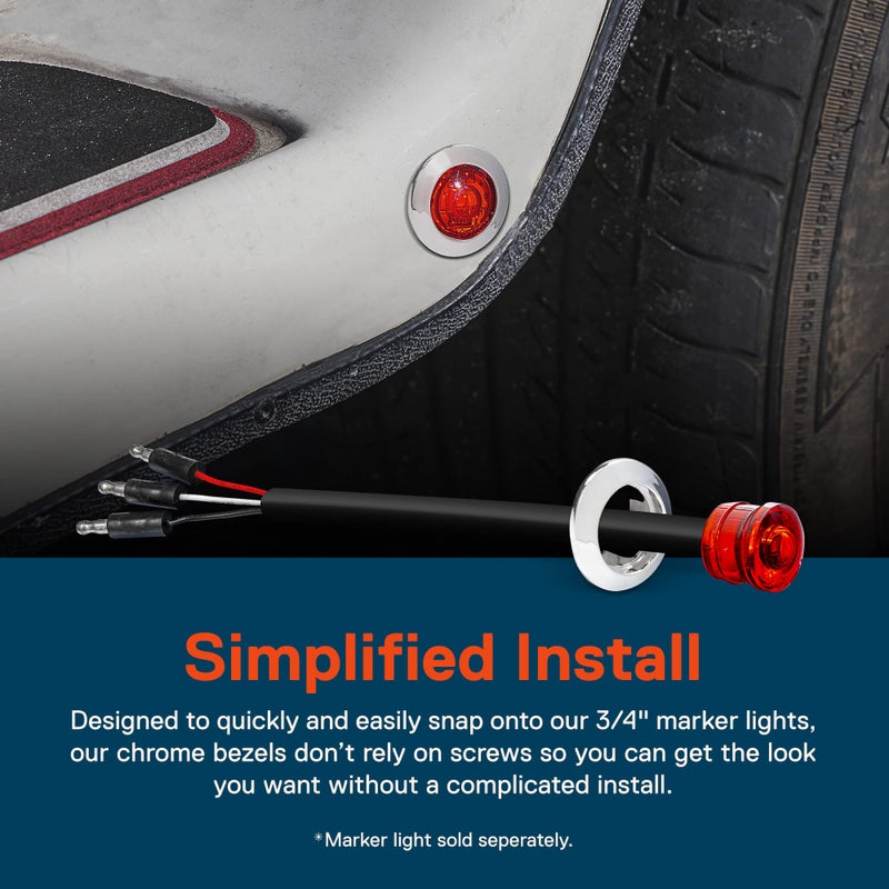 ONLINE LED STORE TRUE MODS 10pc 3/4 inch Round Marker Light Chrome Bezel [Compatible Model: SIL1010 and SIL1013] [Snap-On Install] for Truck Trailer Marker Lights Turn Signals Brake Lights - Image 4