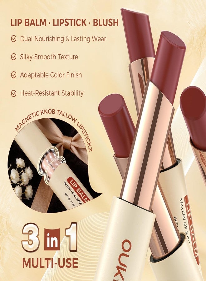 OUKEYA Tallow Lip Balm - 8H Hydration 3-in-1 Lip Care, Beef Tallow for Dry Chapped Lips| Long-Lasting Natural Tinted Lipstick, Magnetic Metal Tube - Image 4