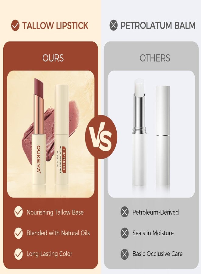 OUKEYA Tallow Lip Balm - 8H Hydration 3-in-1 Lip Care, Beef Tallow for Dry Chapped Lips| Long-Lasting Natural Tinted Lipstick, Magnetic Metal Tube - Image 2