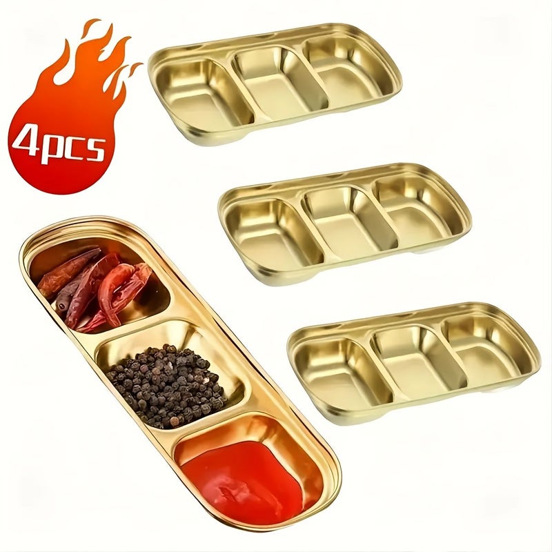Silvery Stainless Steel 4 Piece Divided Sauce Dish For Ketchup Vinegar Salt Home - Image 5