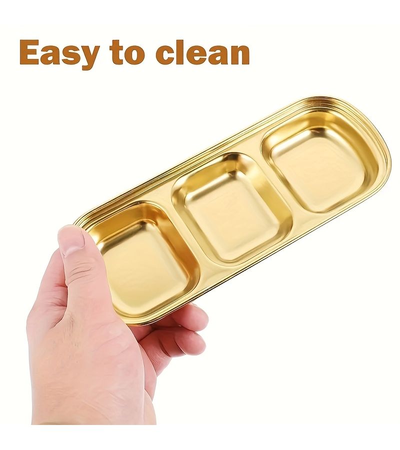 Silvery Stainless Steel 4 Piece Divided Sauce Dish For Ketchup Vinegar Salt Home - Image 2
