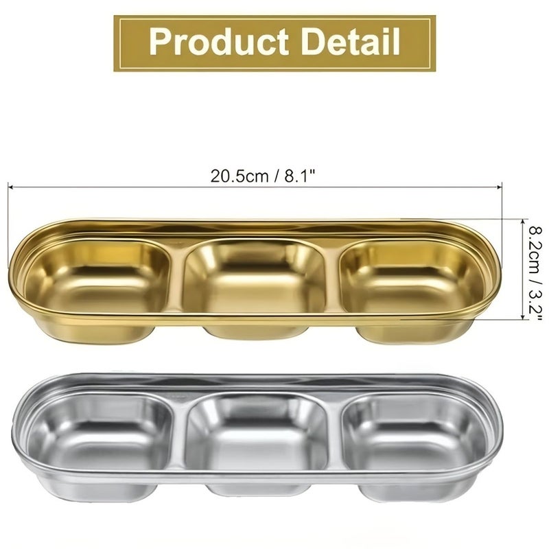 Silvery Stainless Steel 4 Piece Divided Sauce Dish For Ketchup Vinegar Salt Home - Image 1