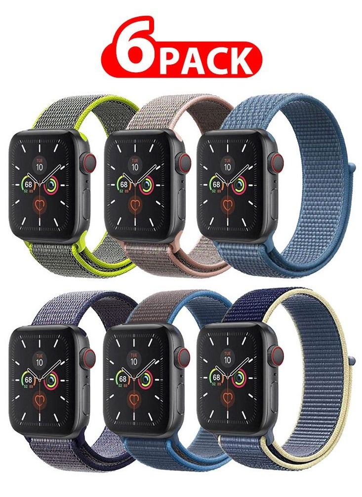 CATANES 6 Pack For Apple Watch 41mm 40mm 38mm Nylon Sport Loop Band Compatible With iWatch Series 7 SE 6 5 4 3 2 1 Men Women Braided Stretchy Nylon Loop Bands  - Image 1