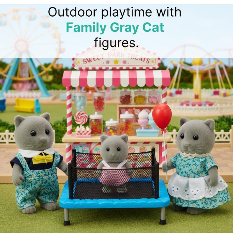 OLEOCA Family Gray Cat Figures â€” Set of 3 Collectible Flocked Mini Dolls with Removable Clothes, Miniature Dollhouse Pretend Play Figures for Kids Ages 3+ - Image 2