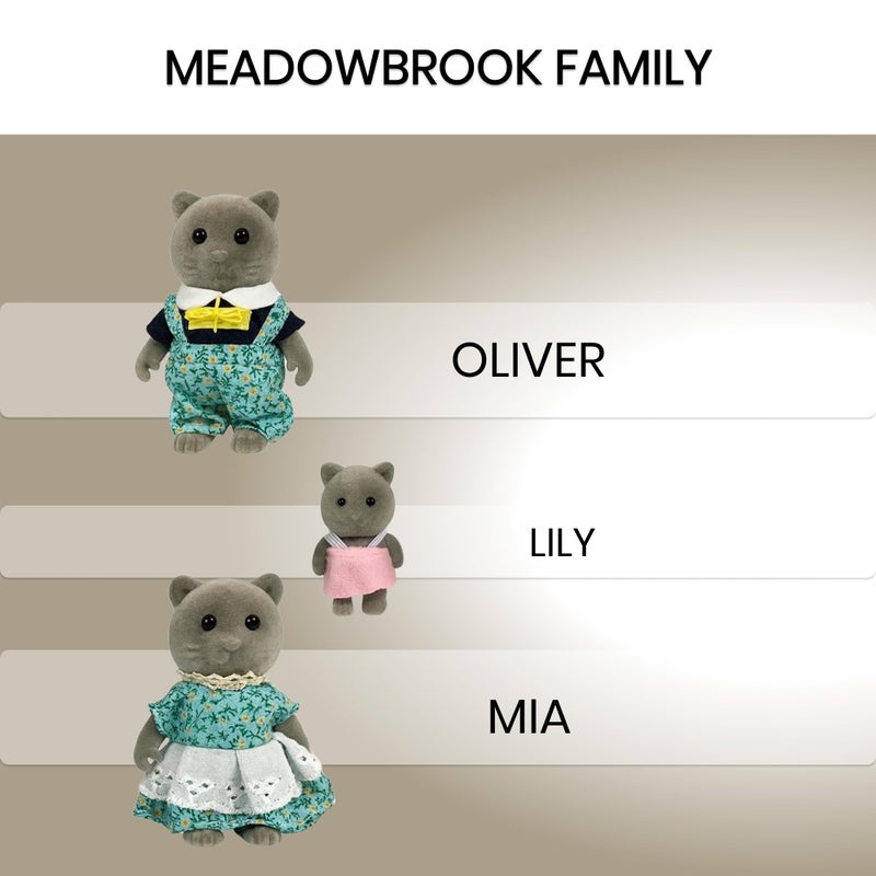 OLEOCA Family Gray Cat Figures â€” Set of 3 Collectible Flocked Mini Dolls with Removable Clothes, Miniature Dollhouse Pretend Play Figures for Kids Ages 3+ - Image 4