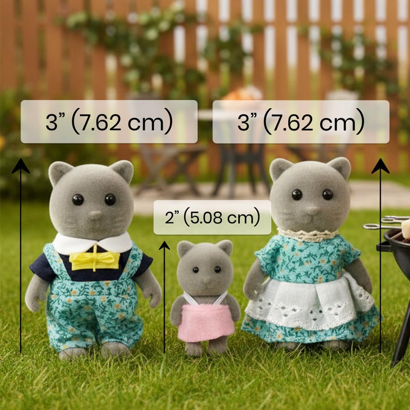 OLEOCA Family Gray Cat Figures â€” Set of 3 Collectible Flocked Mini Dolls with Removable Clothes, Miniature Dollhouse Pretend Play Figures for Kids Ages 3+ - Image 3