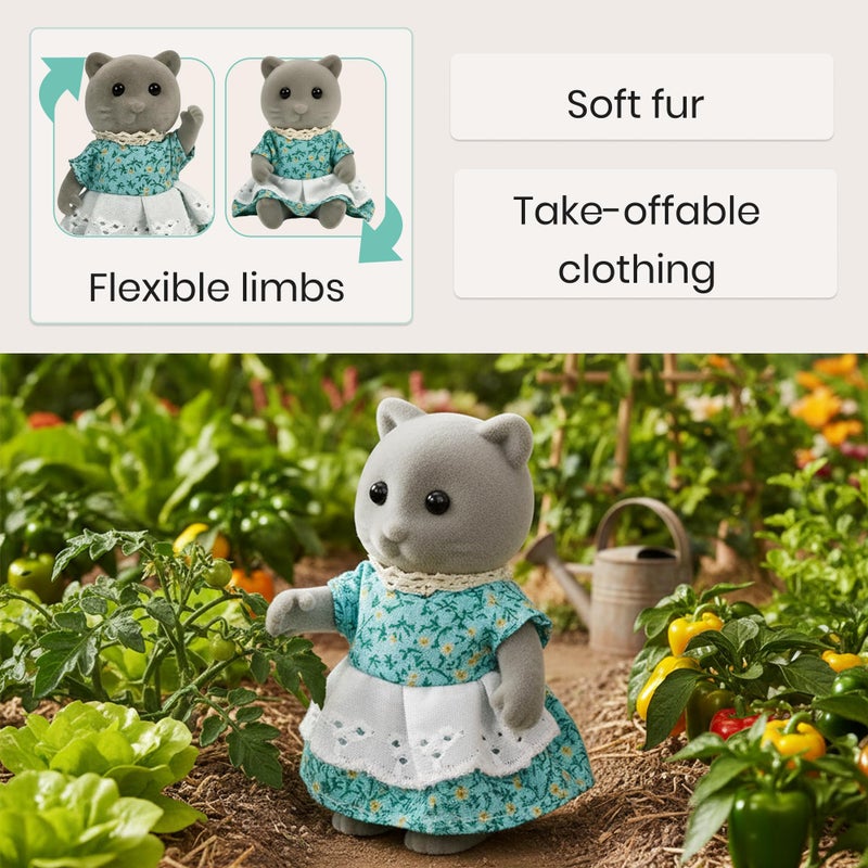 OLEOCA Family Gray Cat Figures â€” Set of 3 Collectible Flocked Mini Dolls with Removable Clothes, Miniature Dollhouse Pretend Play Figures for Kids Ages 3+ - Image 5