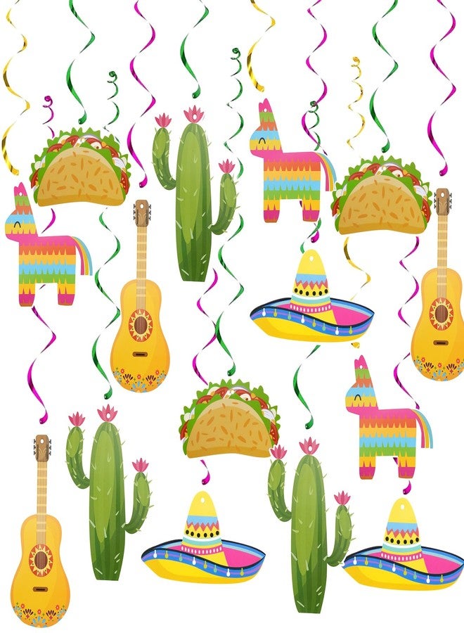 HMIEPRS 40Pcs Mexican Hanging Swirl Decorations, Mexican Fiesta Cinco De Mayo Party Supplies, Taco Twosday Birthday Theme, Taco Party Whirls Fiesta Ceiling Decors for Boys Girls Shower - Image 1