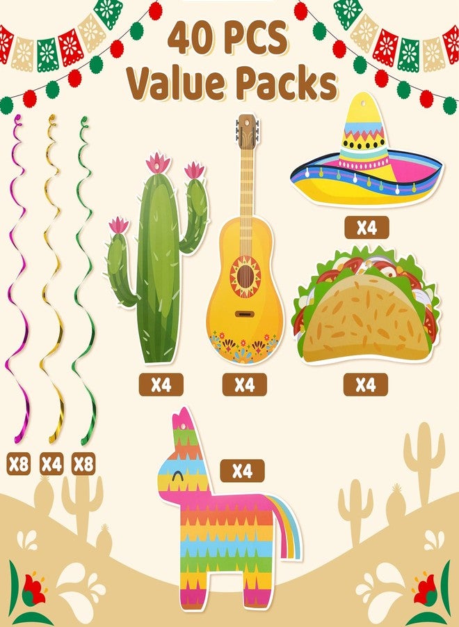 HMIEPRS 40Pcs Mexican Hanging Swirl Decorations, Mexican Fiesta Cinco De Mayo Party Supplies, Taco Twosday Birthday Theme, Taco Party Whirls Fiesta Ceiling Decors for Boys Girls Shower - Image 5