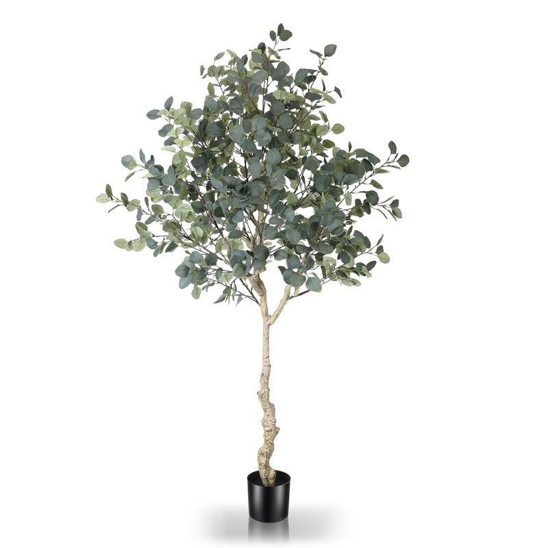 LYERSE 6ft Artificial Eucalyptus Tree in Plastic Nursery Pot Tall Faux Eucalyptus Stems Fake Plants with 846 Silver Dollar Leaves Artificial Trees for Office House Living Room Home Decor Indoor
