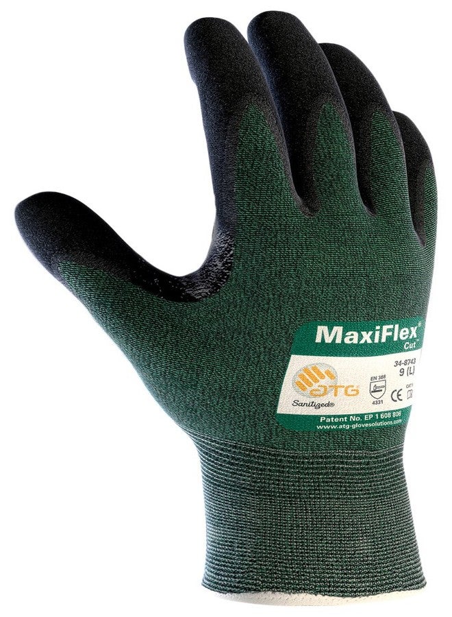 ATG 34-8743/XS Maxiflex Cut, Green Eng Yarn Shell, Black Nitrile Microfoam Grip, A2 Green XS - Image 1