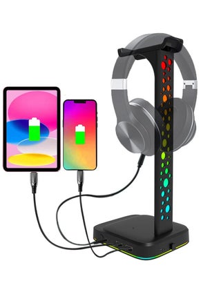 RGB Headphone Stand with 9 Light Modes, Upgraded 5 in 1 Headphone Holder with Type-c Input/3.5mm AUX/USB Output Ports, Gaming Headset Stand with Non-Slip for Earphones Accessories Gamer Gifts - pzsku/Z4EFE41606FD83C08C2EDZ/45/_/1718183633/7b3bac83-4b5f-4e24-a704-5382274273dd