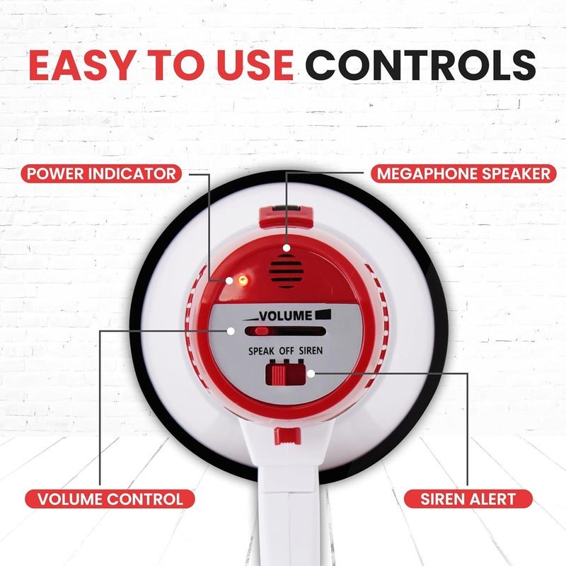 Pyle بوق ميغافون 20 واط - 5.4'' × 8.6'' ميغافون محمول، نطاق عرض يصل إلى 1100 ياردة مربعة، صوت محادثة وتنبيه صفارة، حزام كتف، يعمل بالبطارية، (أبيض) - Image 4