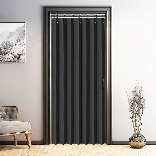 Vatge Closet Door Curtain Room Divider Drapes, Pleated Folding Style Curtains for Doorways Curtain for Bedroom Without Door,1 Panel with Tieback, W39 x L78, Black - Image 1