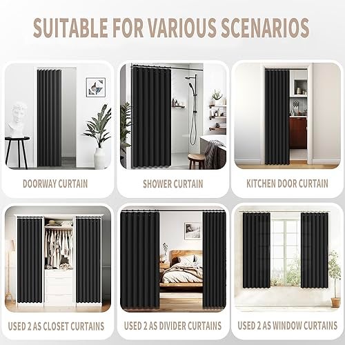 Vatge Closet Door Curtain Room Divider Drapes, Pleated Folding Style Curtains for Doorways Curtain for Bedroom Without Door,1 Panel with Tieback, W39 x L78, Black - Image 5