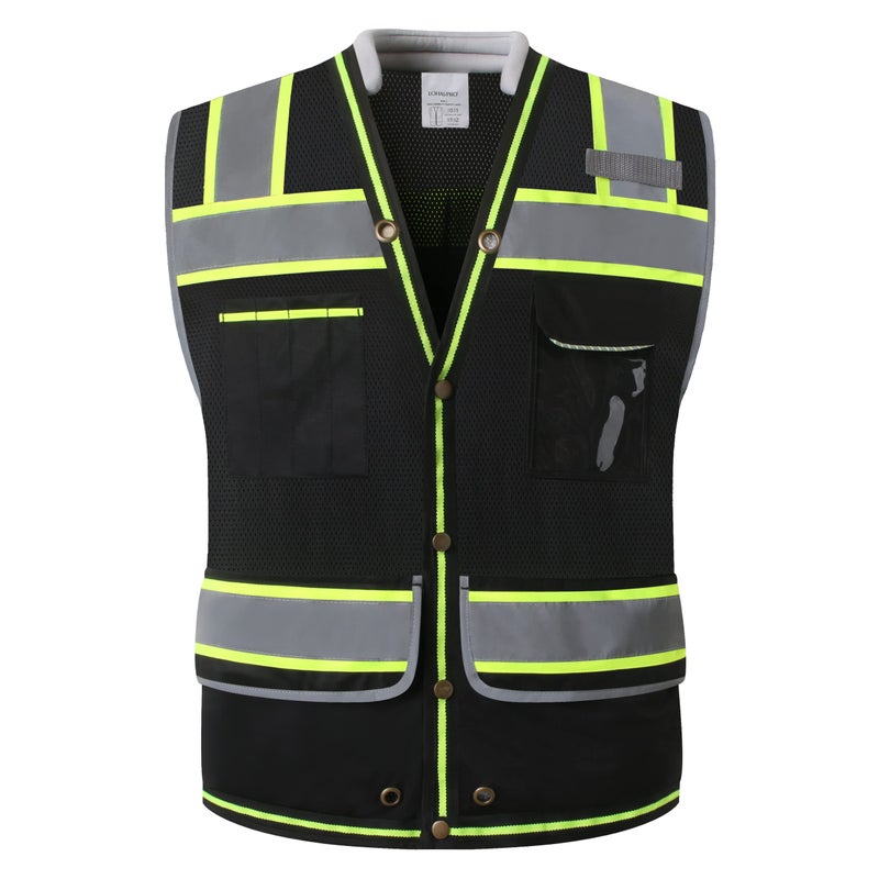 LOHASPRO Safety Vest Reflective High Visibility Class 2 Surveyor Safety Vest for Men with PocketsMesh Construction Work VestBlack XLarge