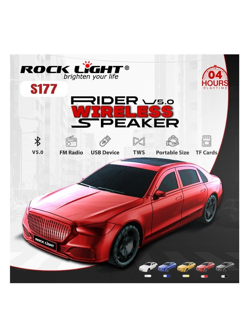 ROCK LIGHT RL-S177 Rider 5W Portable Bluetooth Car Style Speaker | BT v5.0 | FM Radio | USB/TF Card Support | TWS Pairing | 1200mAh Battery | Compact Wireless Speaker with Bass - Red - Image 2