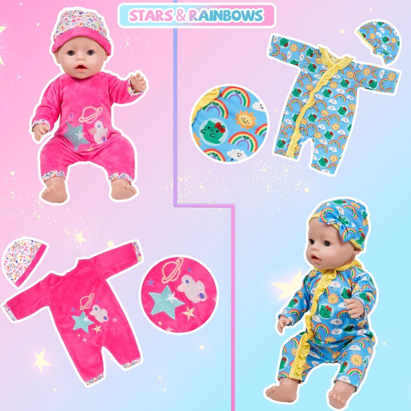 WONDOLL 6 Sets 14-16 Inch Baby Doll Clothes, New Born Doll Outfits with Rompers & Accessories for 16-inch Soft Body Dolls ( No Doll) - Image 5