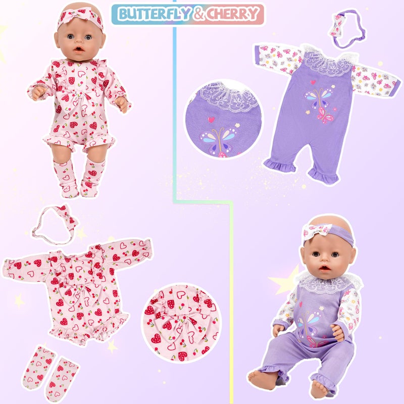 WONDOLL 6 Sets 14-16 Inch Baby Doll Clothes, New Born Doll Outfits with Rompers & Accessories for 16-inch Soft Body Dolls ( No Doll) - Image 3