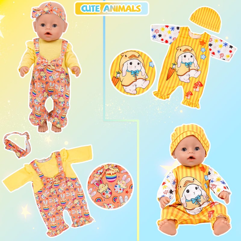 WONDOLL 6 Sets 14-16 Inch Baby Doll Clothes, New Born Doll Outfits with Rompers & Accessories for 16-inch Soft Body Dolls ( No Doll) - Image 4