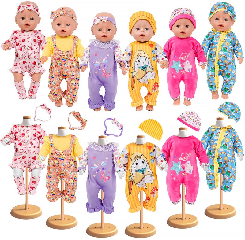 WONDOLL 6 Sets 14-16 Inch Baby Doll Clothes, New Born Doll Outfits with Rompers & Accessories for 16-inch Soft Body Dolls ( No Doll) - Image 1