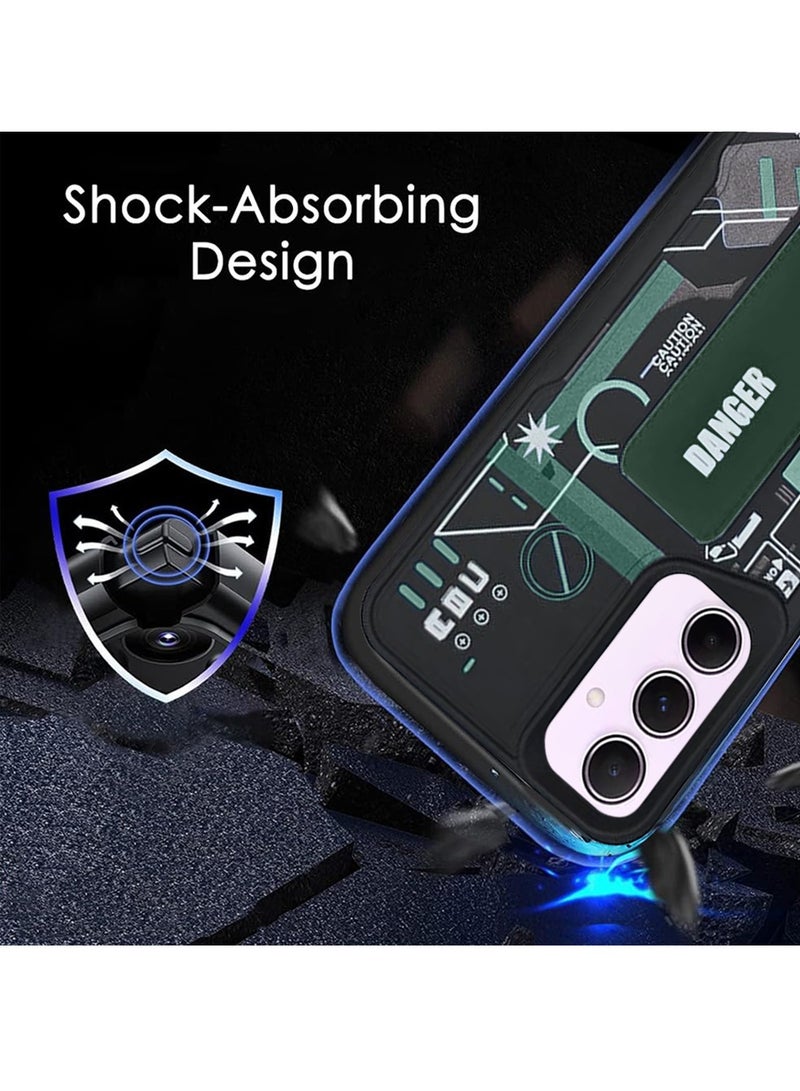 Techie غطاء خلفي أنيق من السيليكون مع مقبض يد مغناطيسي وحامل لهاتف سامسونج جالاكسي A55 - أسود/أخضر - Image 2