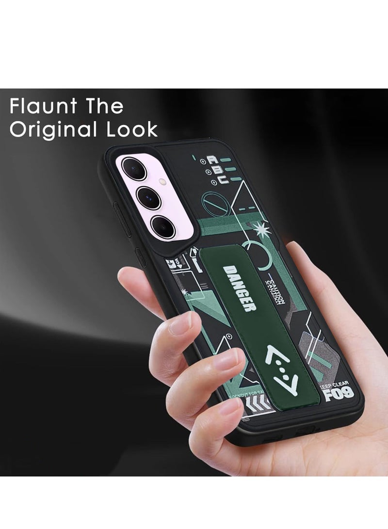 Techie غطاء خلفي أنيق من السيليكون مع مقبض يد مغناطيسي وحامل لهاتف سامسونج جالاكسي A55 - أسود/أخضر - Image 3