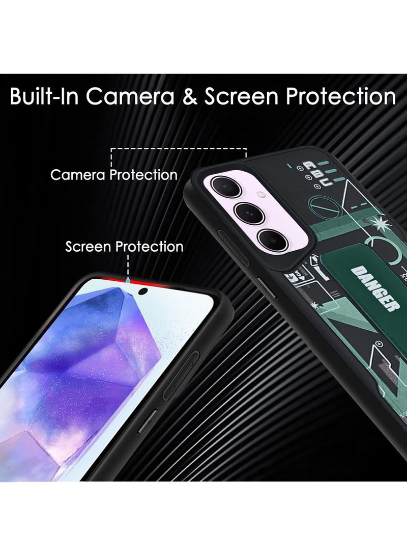 Techie غطاء خلفي أنيق من السيليكون مع مقبض يد مغناطيسي وحامل لهاتف سامسونج جالاكسي A55 - أسود/أخضر - Image 5