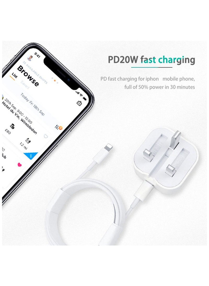 Filly 20W Type C PD Fast Charger with 1m Type C Lightning Cable Wall Power Compatible with iPhone 12 Pro Max/SE 2020/11/XR/XS/X/8/7,iPad Air 4/Pro 2020,Samsung Galaxy S21 Ultra/S21 White  - Image 2