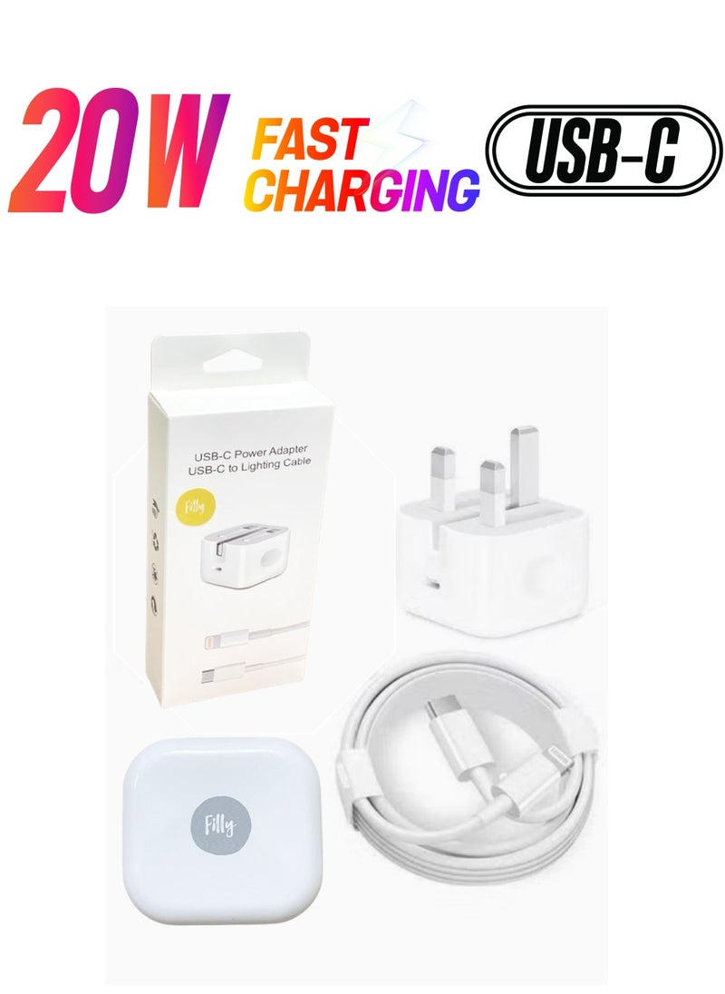Filly 20W Type C PD Fast Charger with 1m Type C Lightning Cable Wall Power Compatible with iPhone 12 Pro Max/SE 2020/11/XR/XS/X/8/7,iPad Air 4/Pro 2020,Samsung Galaxy S21 Ultra/S21 White  - Image 1